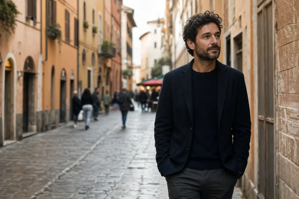 Persona che cammina con calma senza interpretare ogni reazione degli altri come un giudizio personale.