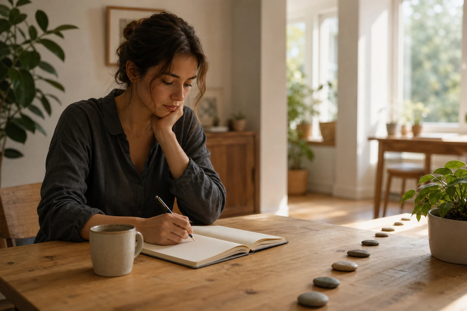 Persona che pianifica un obiettivo con un quaderno per usare la legge di attrazione in modo pratico