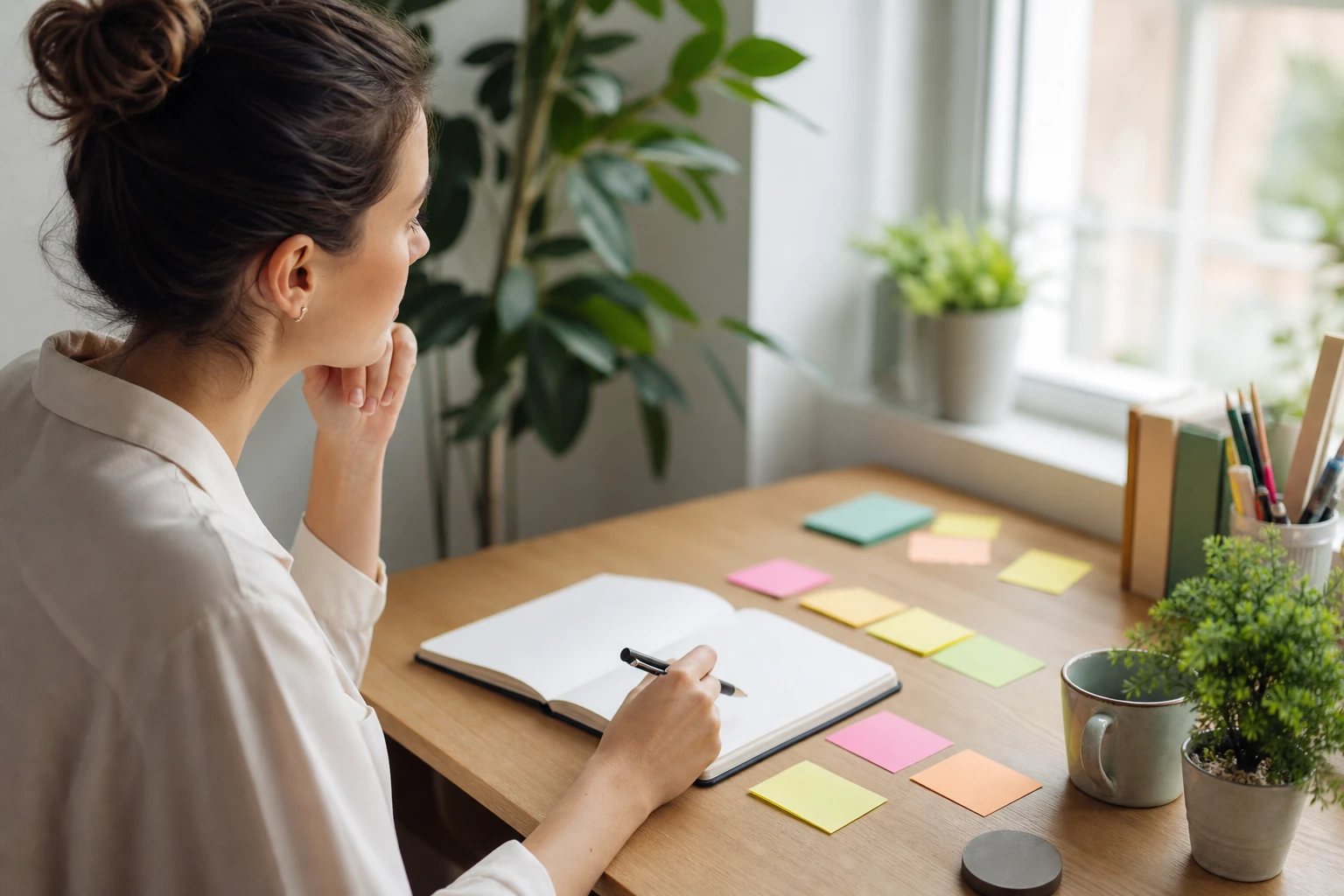 Persona che organizza un piano d’azione per trasformare un desiderio in obiettivi concreti.