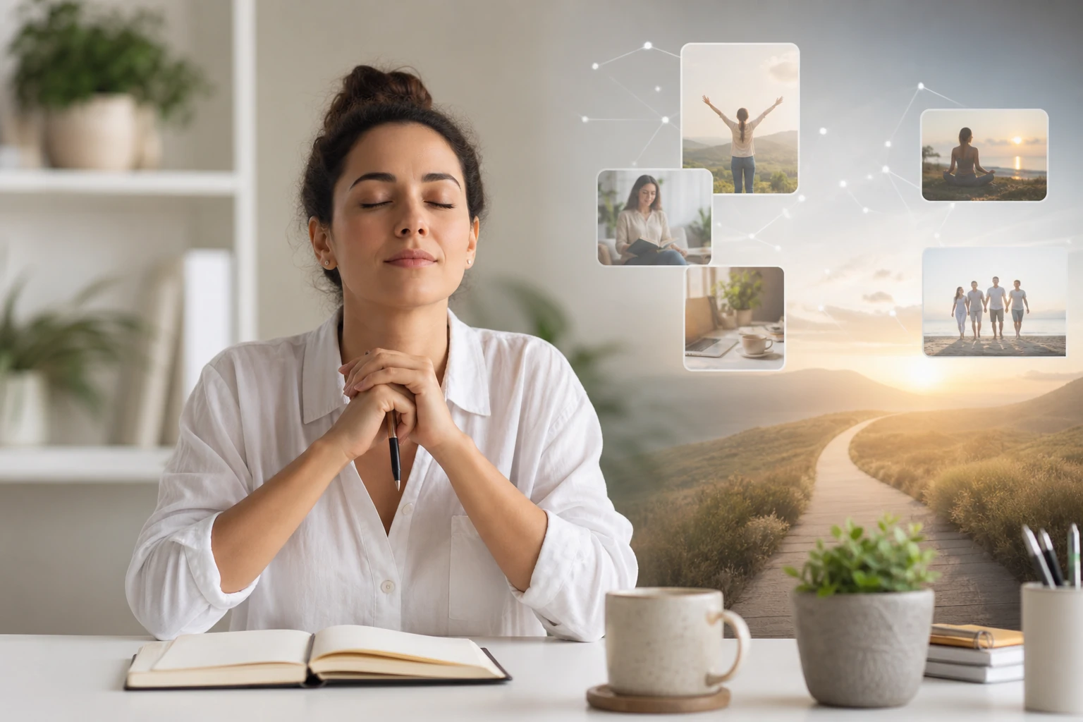 Persona che pratica visualizzazione creativa per concentrarsi su un obiettivo