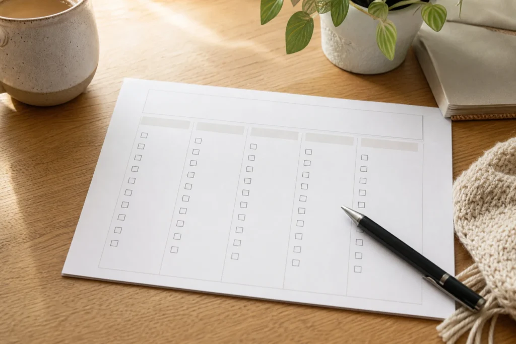Checklist settimanale stampabile per organizzare la pratica di manifestazione.
