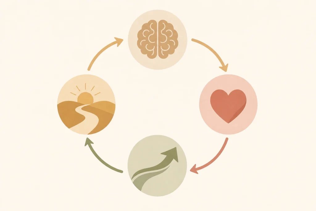 Diagramma visivo del ciclo tra mindset, emozioni e azioni