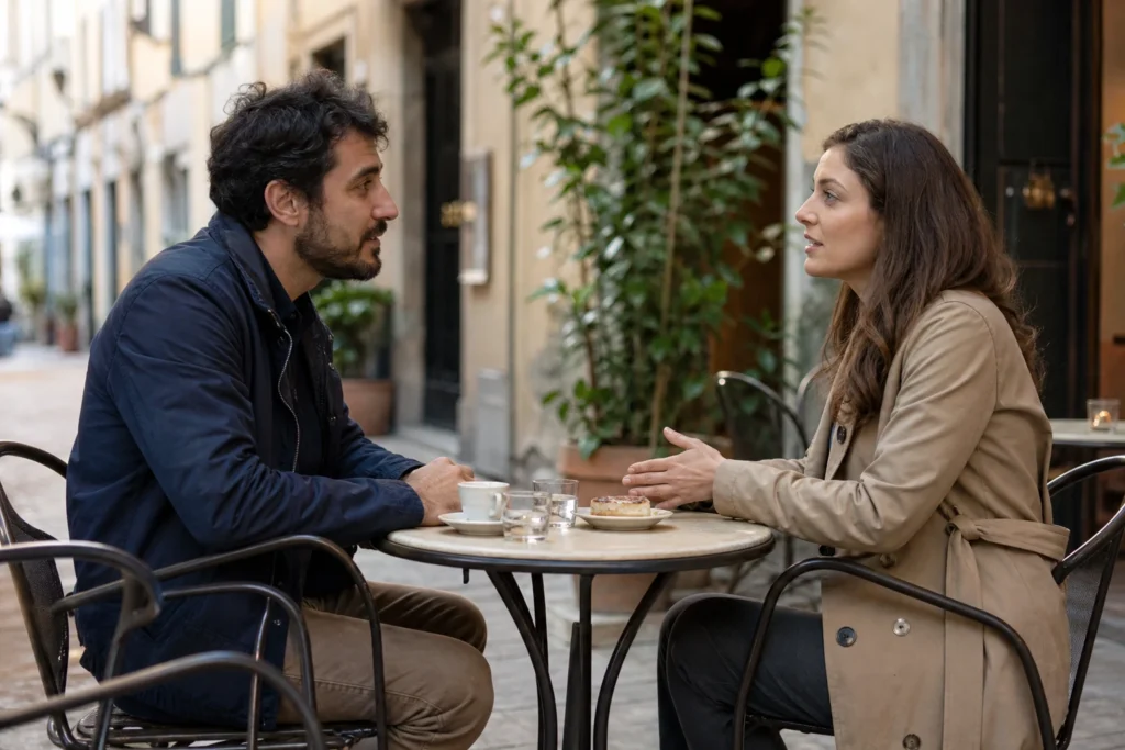Due persone chiariscono un malinteso con una conversazione calma